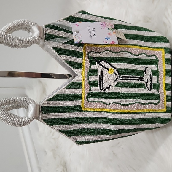 🔹️Made In india Viral Beaded Martini Green Striped Beaded Hancrafted Bag - Picture 10 of 10